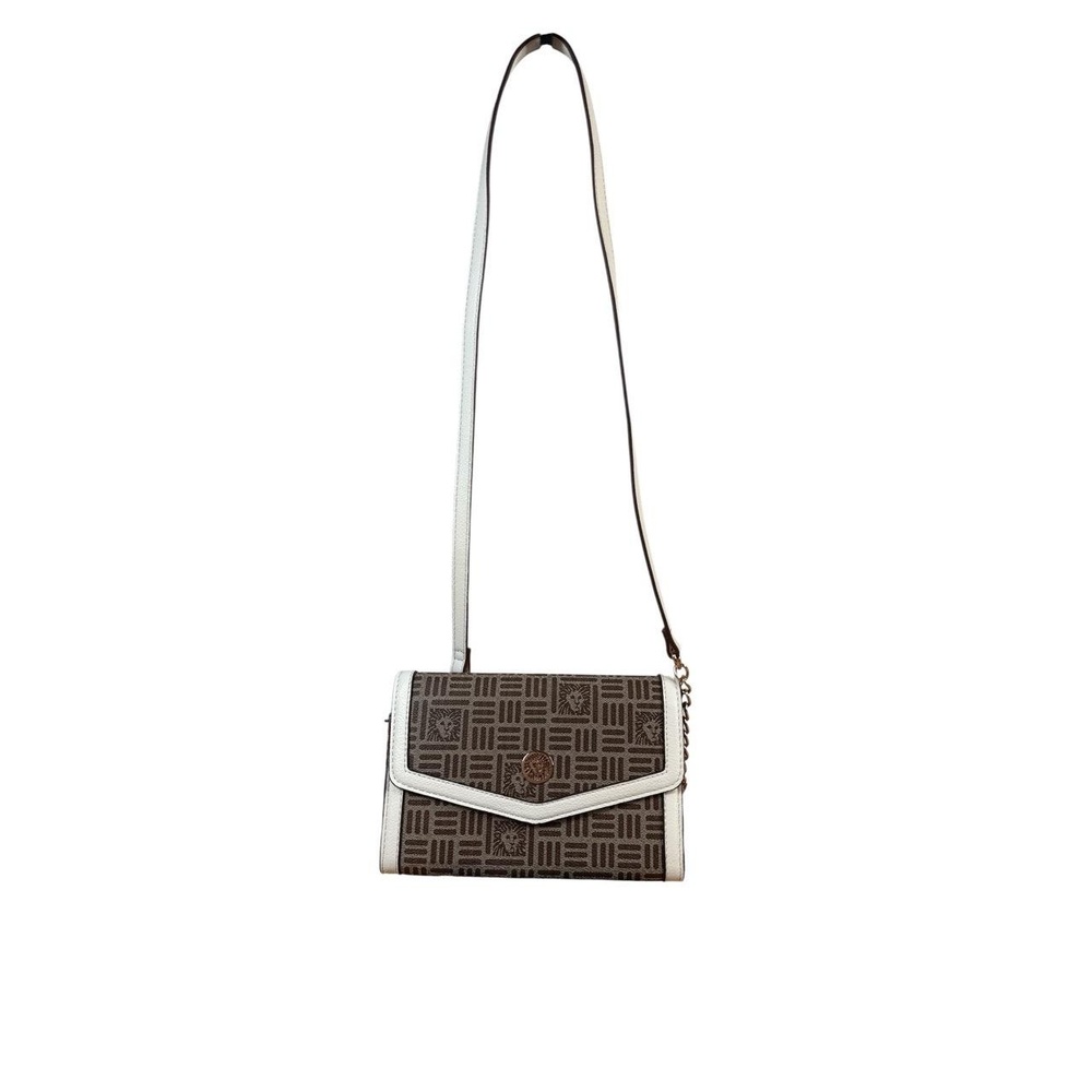 Anne Klein Crossbody Bag Womens White Dark Brown Wallet Bag Monogram Pattern Chi